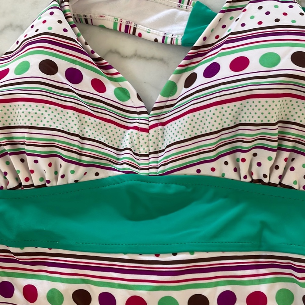Halter tankini swim top, dots and stripes - Picture 3 of 3
